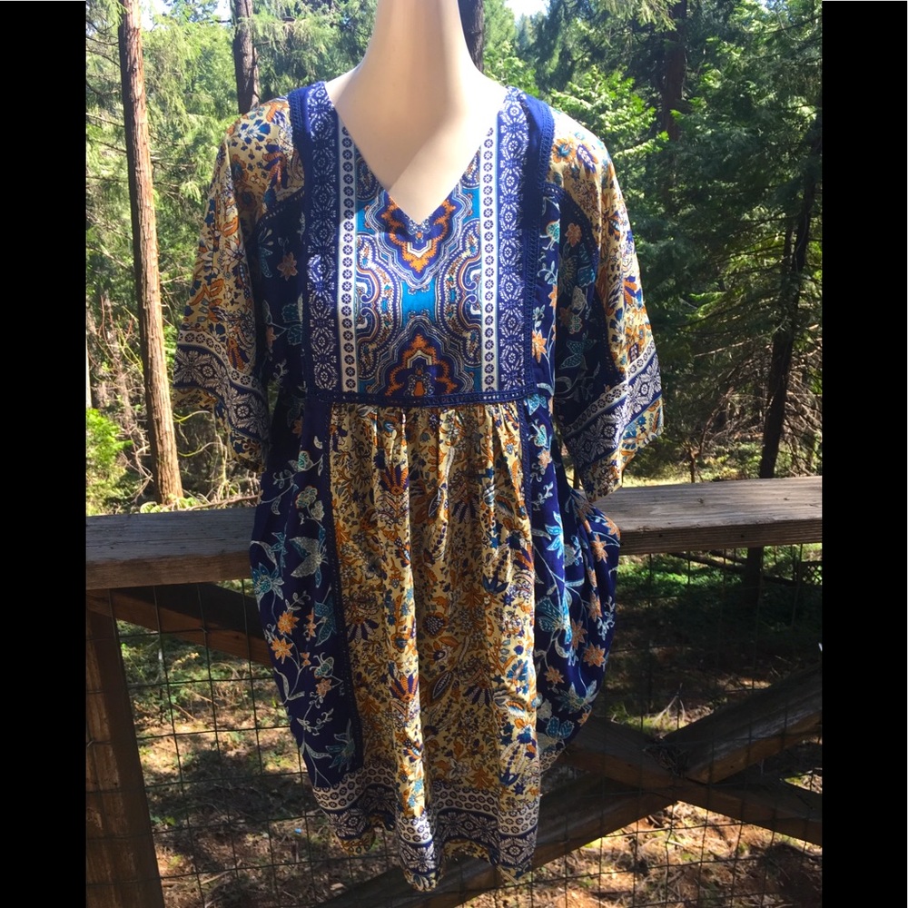 Coldwater Creek  babydoll  tunic dress cornflower blue floral flowy - Picture 5 of 9